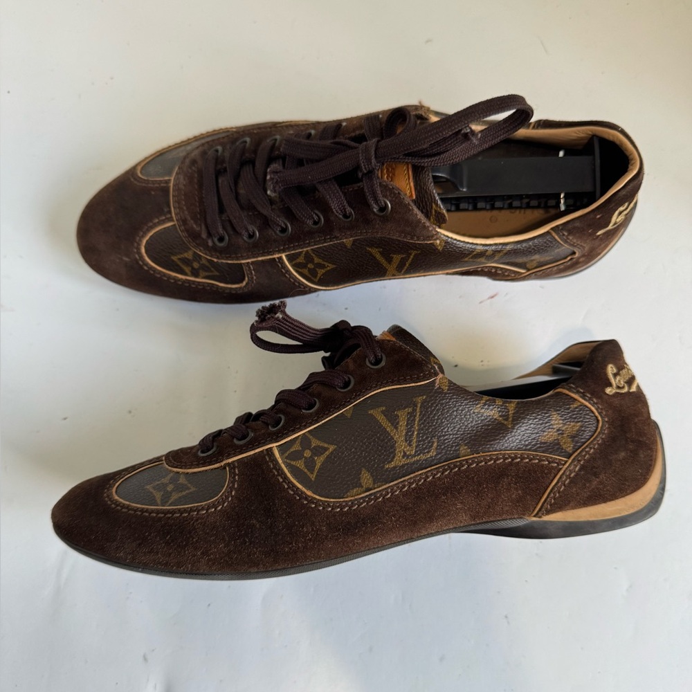Louis Vuitton Brown Suede And Monogram Canvas Energie Sneakers Size 37.5